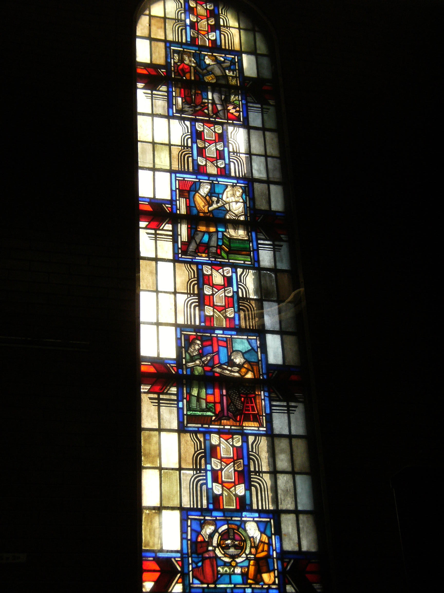 1938 Metcalf Art Deco style stained glass window