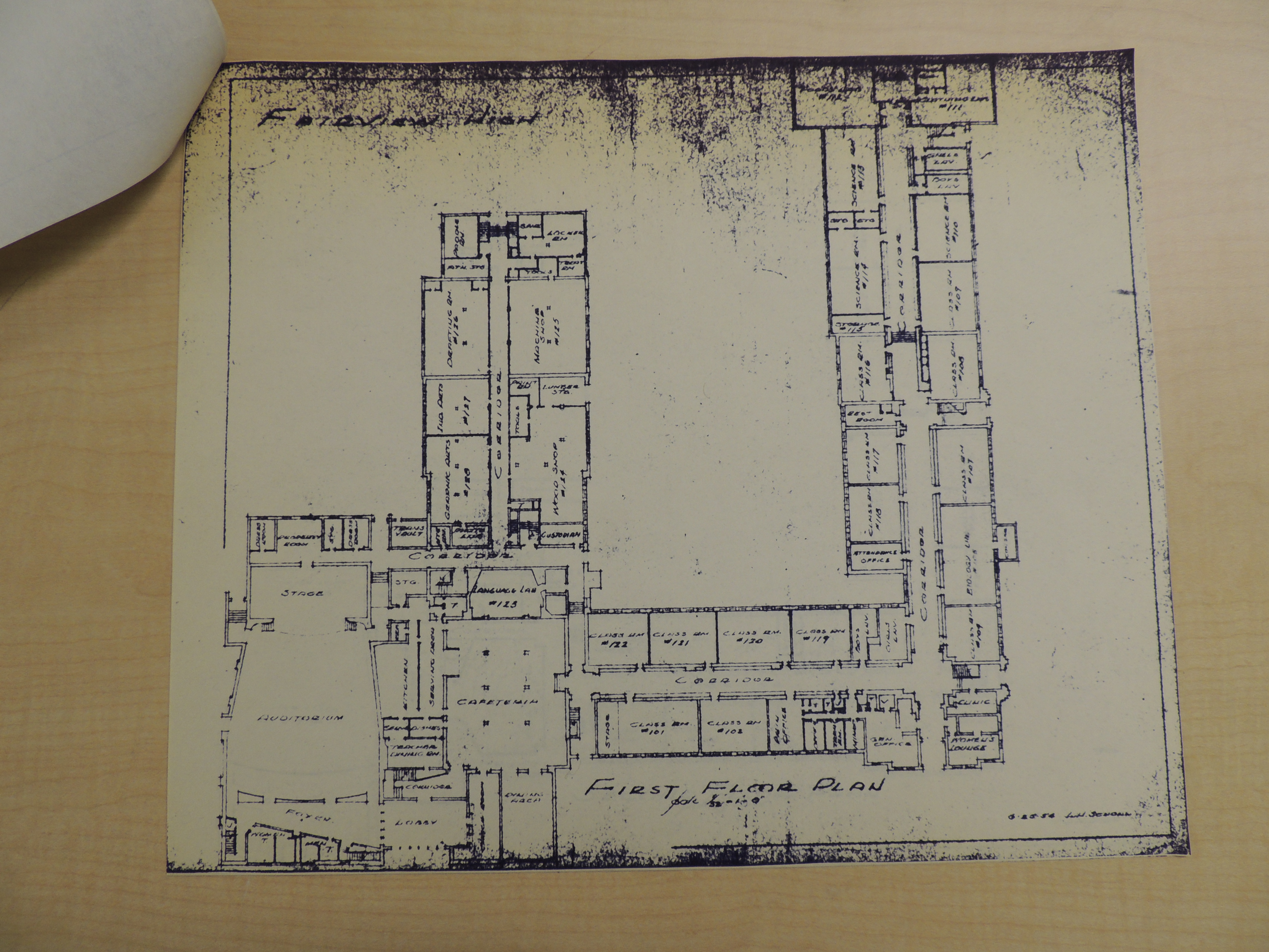 Blueprint dated 6-25-1954. Photo Dennis Huddleston, Class of 1965. Click on any photo to enlarge for better viewing.