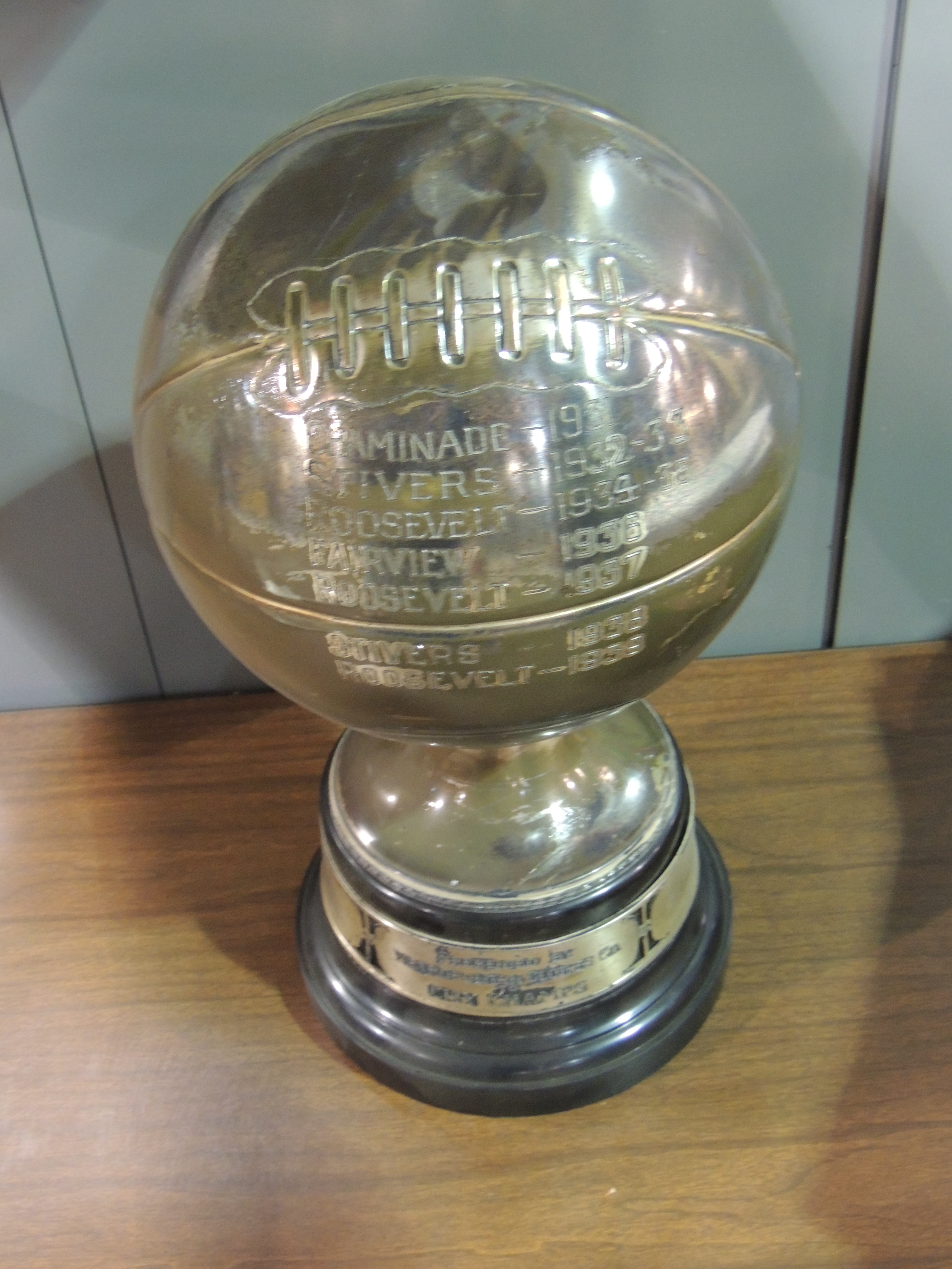 Fairview 1936 is listed on this basketball trophy.  Photo Dennis Huddleston, Class of 1965.